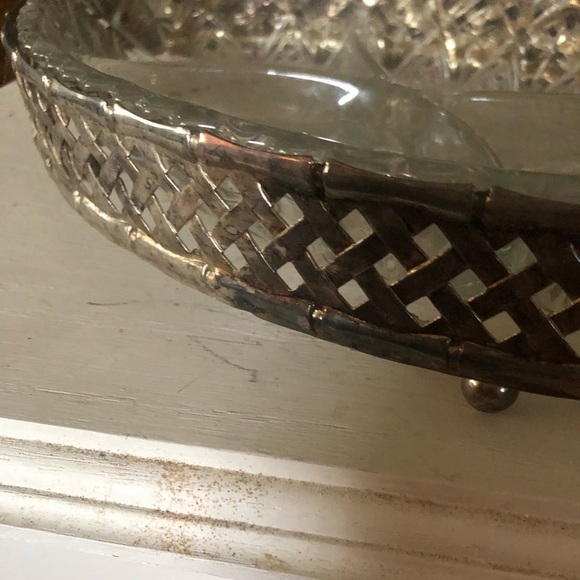 Vintage Silver-city Glass Company Silver Overlay Divided  Vintage Silver & Glass Divided Dish Serving Platter